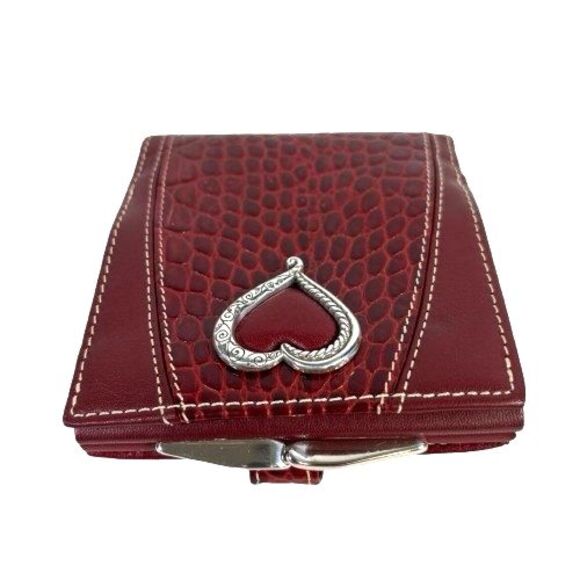 New Brighton Moc Croc Leather Wallet Bifold Large Silver Heart Clutch Kisslock - Picture 4 of 16